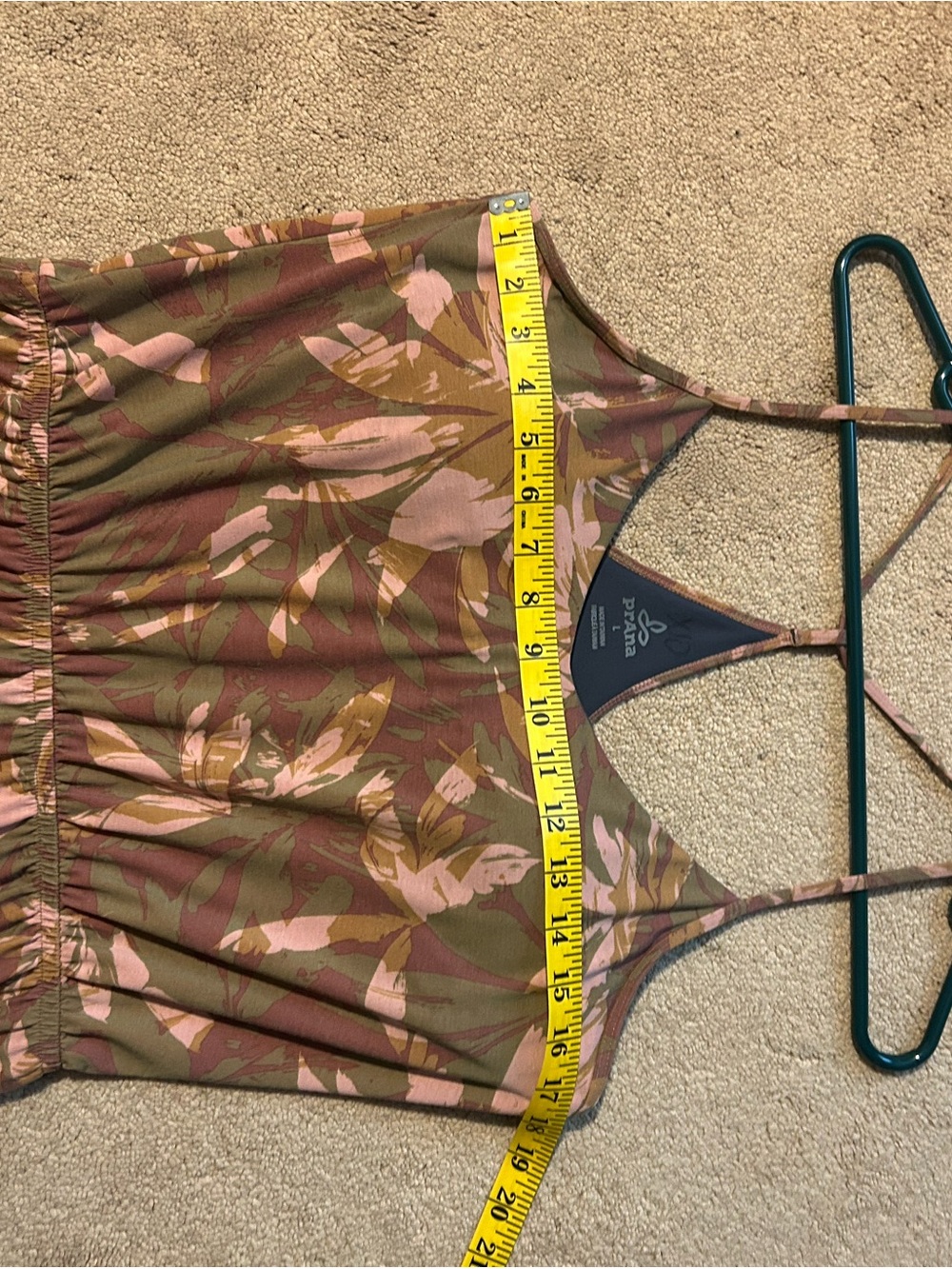 Women's Prana Floral Leaf Print Strap Dress Pink Olive & Brown size large - Picture 9 of 10